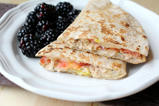 Easy, healthy tuna melt quesadillas!  Great weeknight meal option! - by homemade nutrition - www.homemadenutrition.com