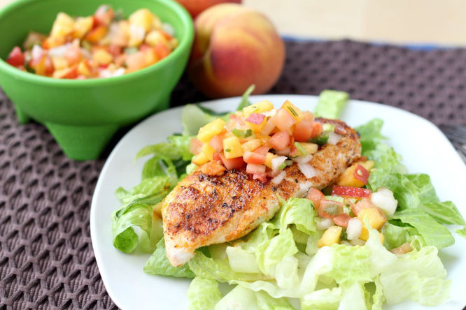 This quick Southwestern grilled chicken with peach pico de gallo is the perfect solution for getting out of that chicken rut!  This light meal is healthy fast food at its' finest! 