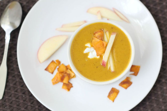 Nothing says fall like this easy vegan soup with sweet potato, curry, and apple! It's also a great make-ahead meal for the freezer so you'll have a healthy homemade lunch or dinner on-hand anytime you want!