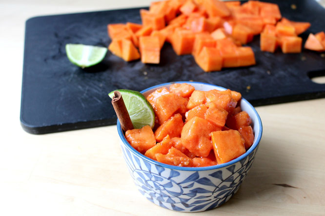 Papaya Salad with Cinnamon, Lime, Honey and Yogurt Dressing!  So good and good for tummy issues! - by homemade nutrition - www.homemadenutrition.com