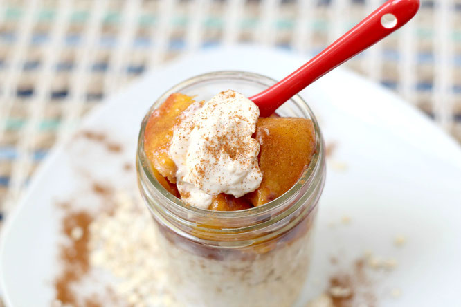 Grilled Peaches make the perfect sweet topping for this easy overnight oats recipe.  This breakfast is packed with whole grains, protein, and fresh peach flavor perfect for summer! 