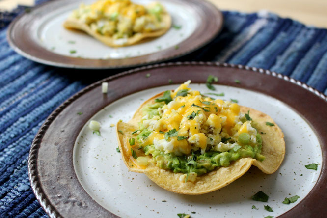 southwestern breakfast tostadas with egg and avocado, and cheese - awesome quick healthy vegetarian meal! - by homemade nutrition - www.homemadenutrition.com