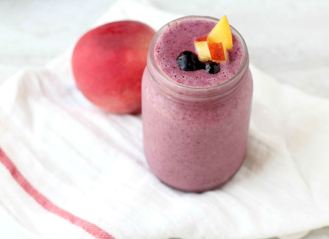 You can't go wrong with just three ingredients in a recipe!  This blueberry-peach smoothie is just as refreshing as it is beautiful!