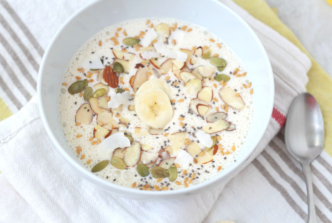 This vanilla almond smoothie bowl with coconut, banana, and chia seeds is one sweet (and healthy) way to start the day!