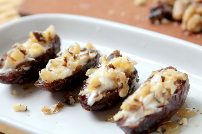 homemade cinnamon cream cheese stuffed dates with walnuts and honey.  Sweet and decadant! Homemade Nutrition