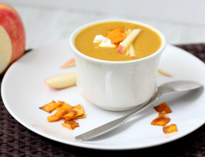 Nothing says fall like this easy vegan soup with sweet potato, curry, and apple! It's also a great make-ahead meal for the freezer so you'll have a healthy homemade lunch or dinner on-hand anytime you want!