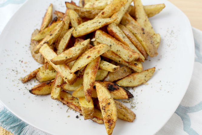 These easy baked french fries have all of the texture and flavor you'd expect from regular fries, but are a much lighter alternative.  Healthy and family-friendly side dish!