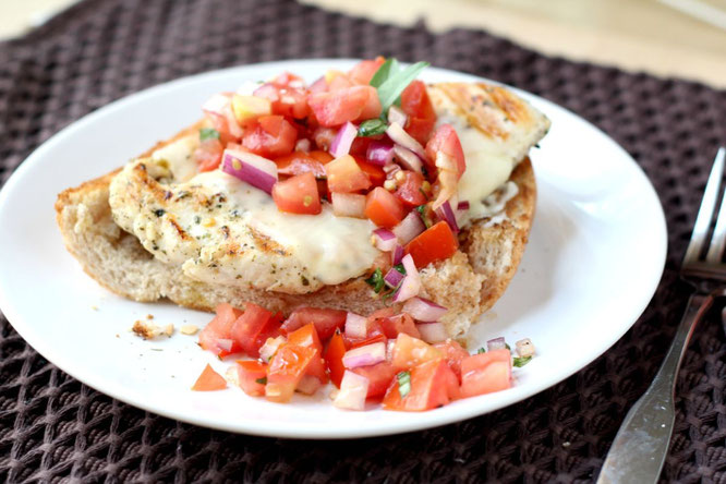 This open-faced chicken bruschetta sandwich is a simple, quick option for a busy weeknight. Leftovers also make for a great lunch the next day!