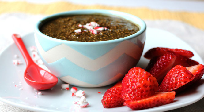 Easy chocolate pudding made with chia seeds, coffee, almond milk, and peppermint supergreens!  Dairy free, vegan, and gluten free - by homemade nutrition - www.homemadenutrition.com