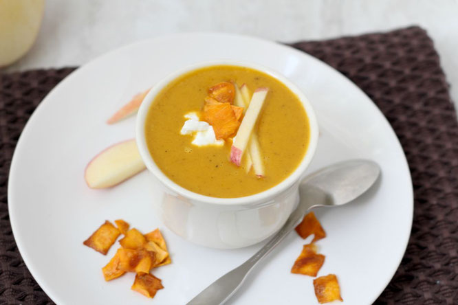 Nothing says fall like this easy vegan soup with sweet potato, curry, and apple! It's also a great make-ahead meal for the freezer so you'll have a healthy homemade lunch or dinner on-hand anytime you want!