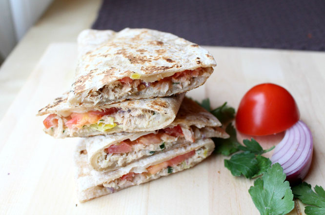 Light and fast tuna melt quesadillas.  Great affordable healthy meal everyone will love!  Plus it takes under 20 minutes to make! -by homemade nutrition - www.homemadenutrition.com