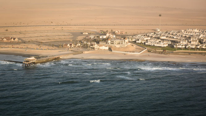 Bird`s eye view scenic flight jetty Walvis Bay - Namib Desert Namibia