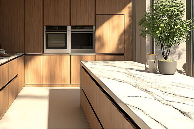 woontrends 2026: Keuken met lichte kleur aanrechtblad