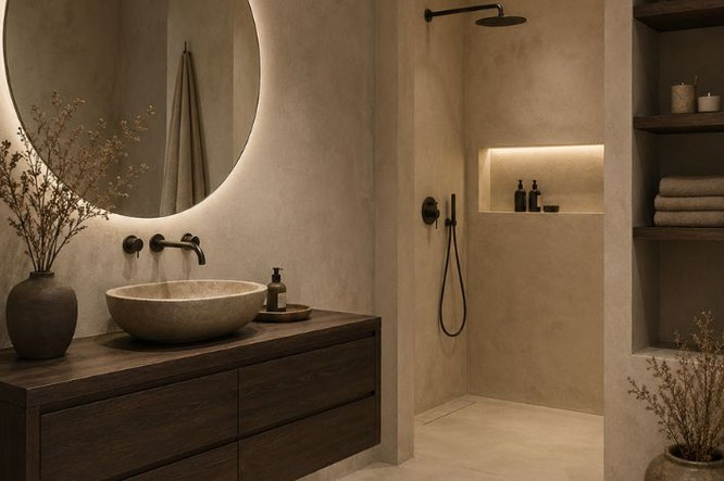 bruine badkamer ideeën- zand kleur inspiratie
