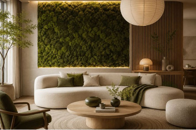 7 manieren om een kale muur  interieur meer sfeer te geven - moswand woonkamer