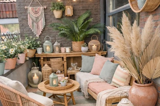 Ibiza style balkon: Boho wanddecoratie ideeën