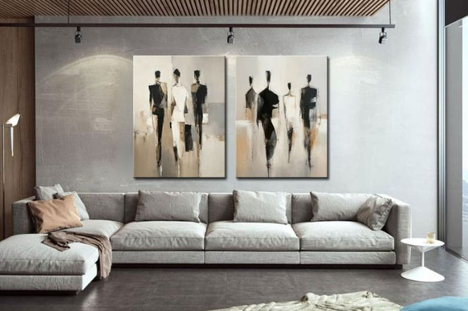 Groot beige verticaal schilderij 