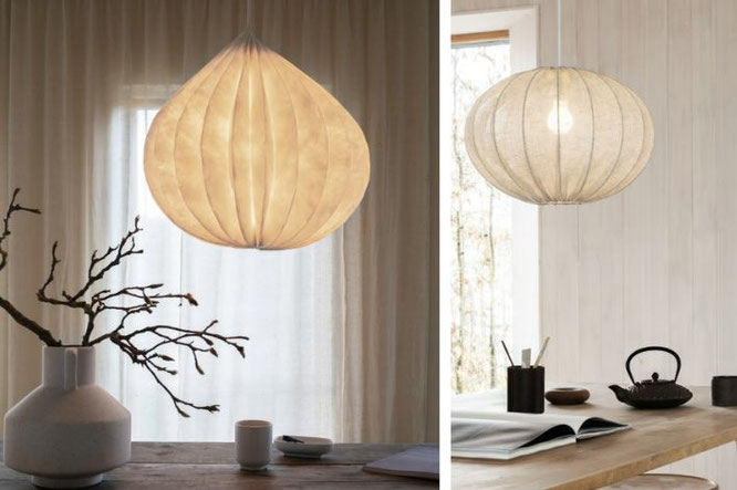 Japandi hanglamp eettafel: rondingen en zachte linnen stoffen