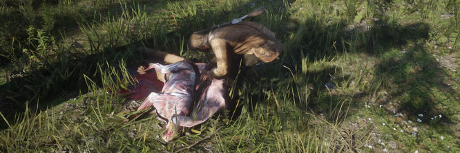 Lecker: Arthur Morgan häutet in "Red Dead Redemption 2" einen Puma