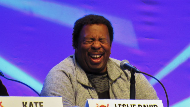 Leslie David Baker (mostly known for his role as Stanley Hudson in "The Office) having fun during the "The Office" panel at Comic Con Los Angeles 2019