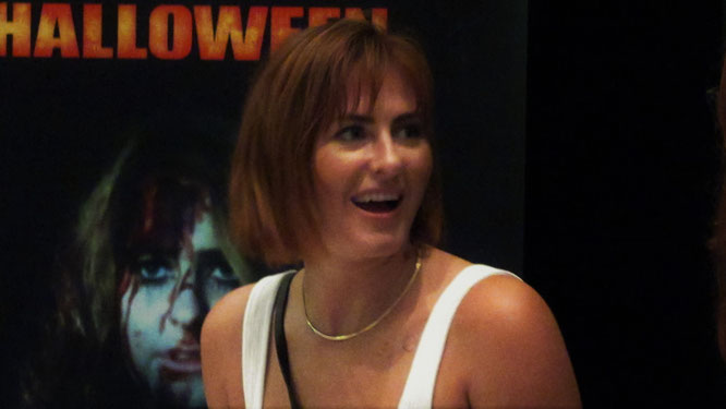 Scout Taylor-Compton ("Halloween") at her signing table at Weekend of Hell Düsseldorf Fall 2019