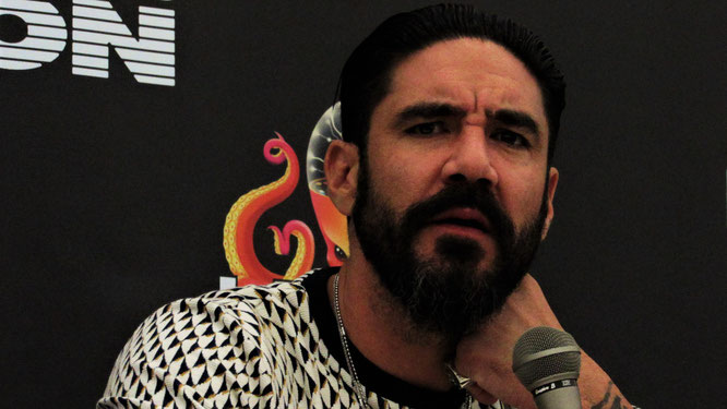 Clayton Cardenas during the "Mayans M.C." panel at Comic Con Los Angeles 2019