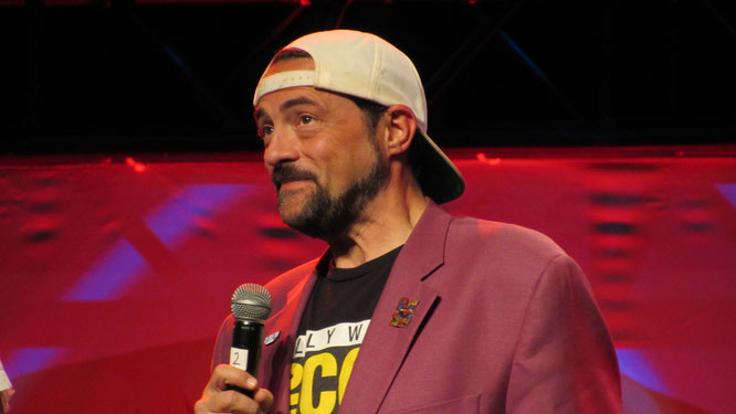 Kevin Smith, known for Jay and Silent Bob, Mallrats, Clerks, Dogma, Chasing Amy and more, on stage at Comic Con Los Angeles 2019 at the LA Convention centre in Los Angeles, California, United States