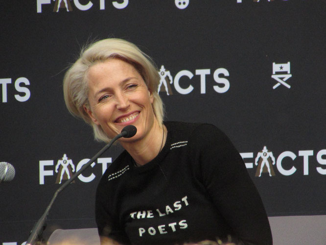 Gillian Anderson (The X-Files, Sex Education, The Crown) during her panel at FACTS Spring 2018 in Ghent