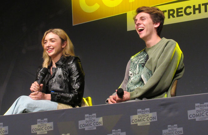 Peyton List and Jacob Bertrand on stage at Dutch Comic Con 2022