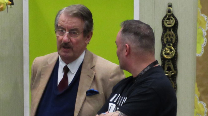 John Challis, known for his role as Boycie in Only Fools and Horses and The Green, Green Grass, at his signing table at Comic Con Liverpool 2020