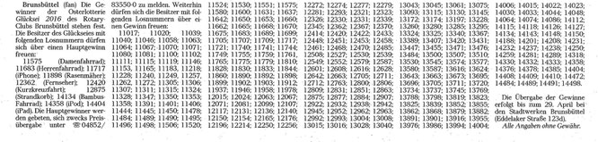 DLZ 08.04.2016 Die gezogenen Losnummern in chronologischer Reihenfolge