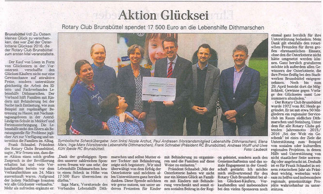 Rotary Club Brunsbüttel spendet 17 500 Euro an die Lebenshilfe Dithmarschen