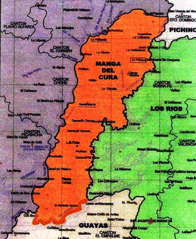 Mapa del territorio conocido como la Manga del Cura, Ecuador.