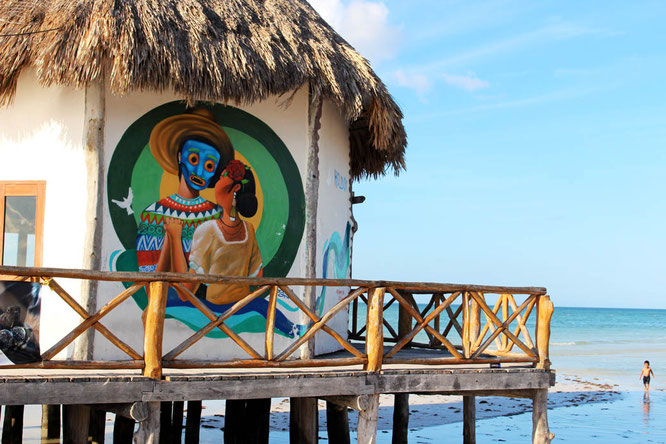 Mural on the beach in Holbox