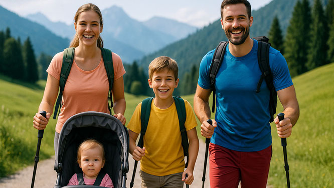 Eltern halten sich im Urlaub mit Kindern fit