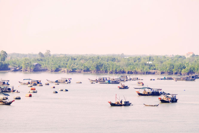 Boote im Mekongdelta in Vietnam