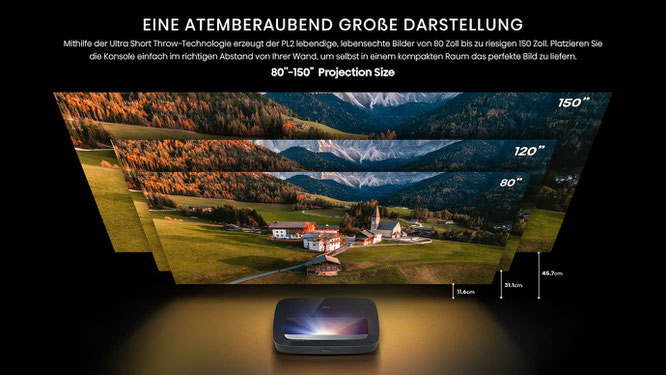 Hisense PL2 Laser TV Bildgrößen von 80 bis 150 Zoll  beamer-freund Düsseldorf