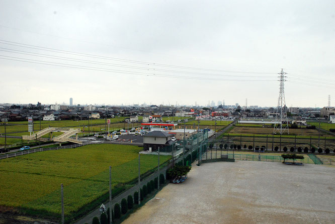 校庭から名古屋市街を望む