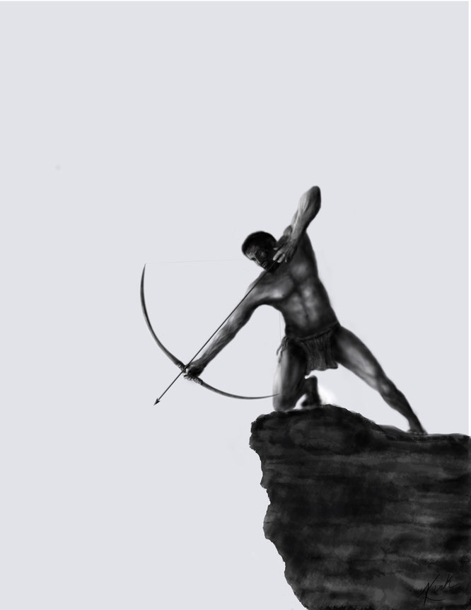 Older version of Jedder; but the stance is wrong because he's kneeling. He was standing on the cliff in the book.