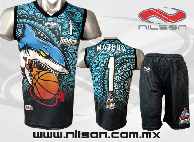 uniforme basquetbol, sublimacion digital equipo TIBURONES marca  nilson