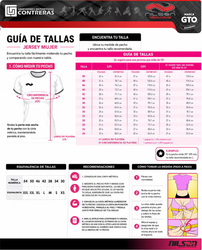 GUIA DE TALLAS FEMENIL. NILSON/UNIFORMES DEPORTIVOS CONTRERAS