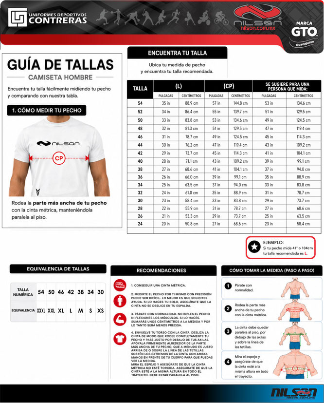 GUIA DE TALLAS VARONIL. NILSON/UNIFORMES DEPORTIVOS CONTRERAS