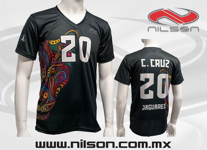 jersey sublimacion digital fullprint voleibol modelo NEGRO JAGUAR HUICHOL. NILSON ROPA DEPORTIVA