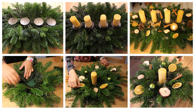 Mit unseren Bienenwachskerzen machen wir unsere Adventsgestecke