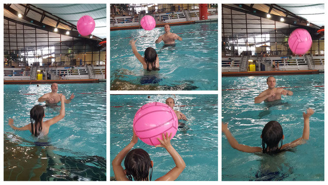 Unsere Große spielt Wasserball mit Stefan im Rebstockbad Frankfurt