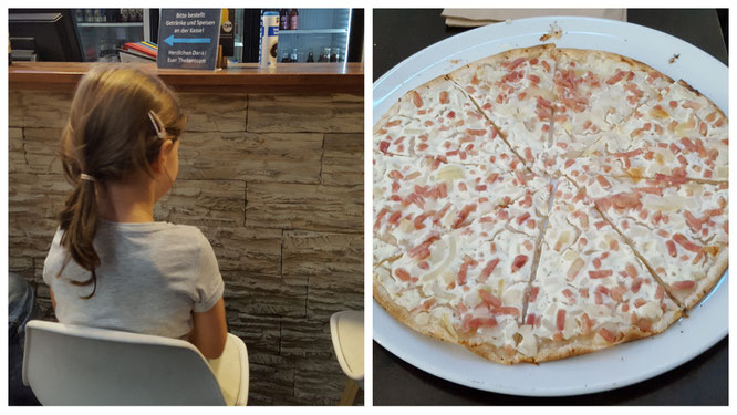 Warten auf den Flammkuchen in der Boulderwelt Frankfurt (am Main)