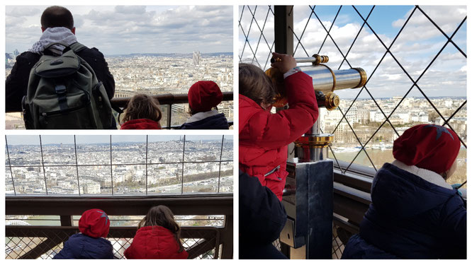 Unsere Mädels blicken vom Pariser Eiffelturm über die Stadt