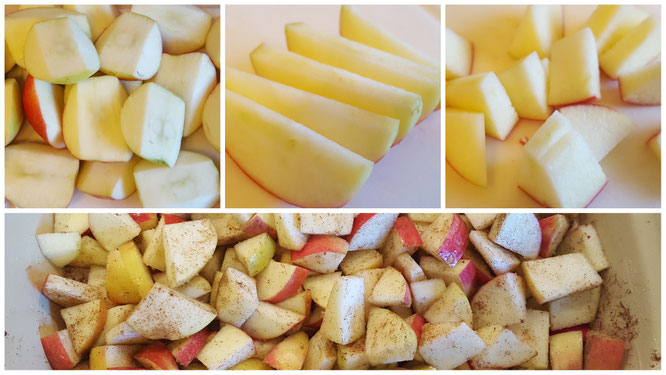 Apfelstücke fertig vorbereitet für den Apfel-Crumble
