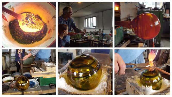 Unsere Große beim Glasblasen in der Josephshütte im Bayerischen Wald