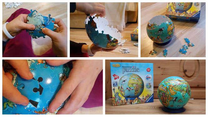 Ein 3D-Puzzle von Ravensburger - unsere Große puzzelt den Globus